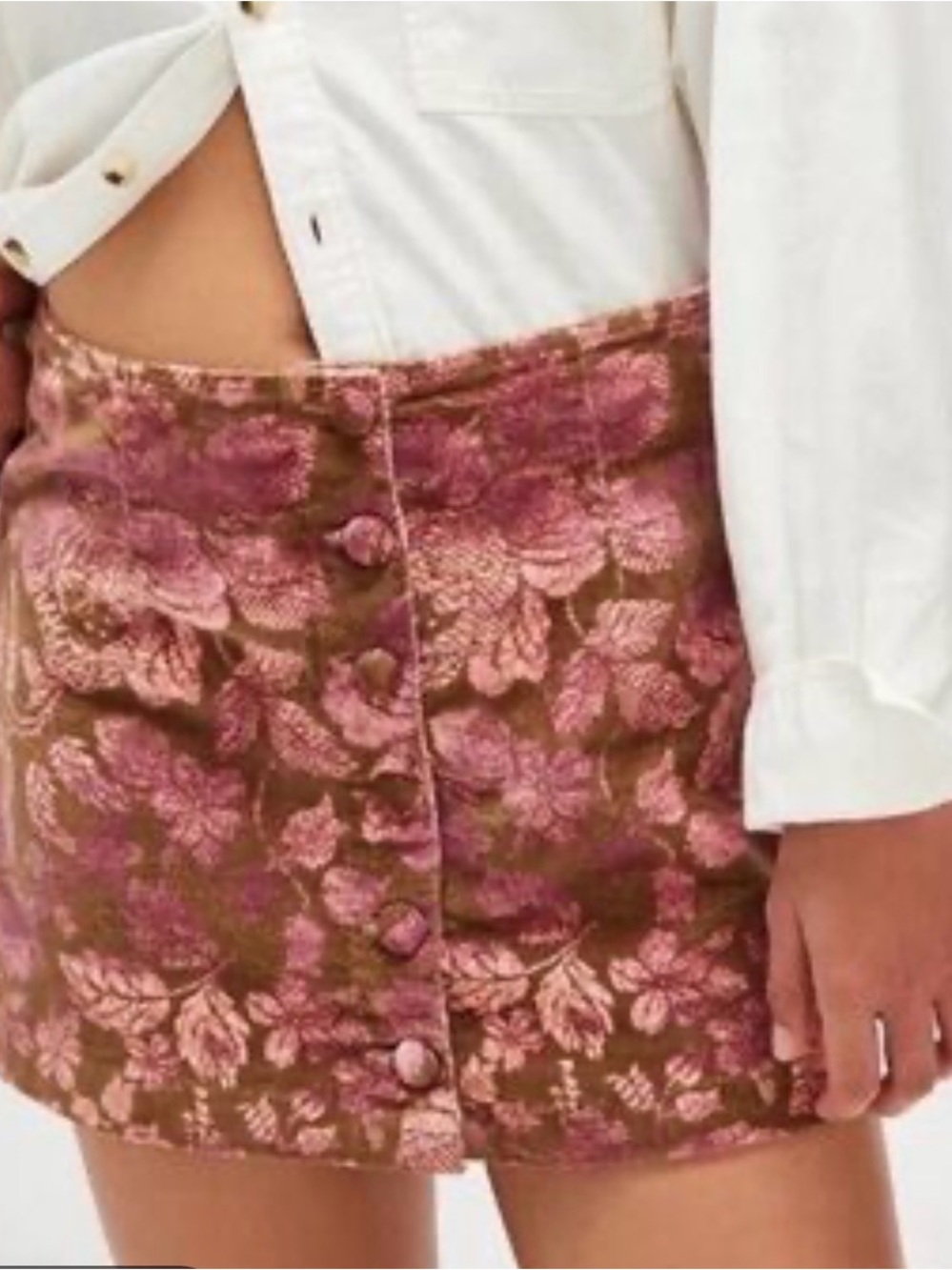Free People After Party Velvet-like Button Front Mini Skirt NWT